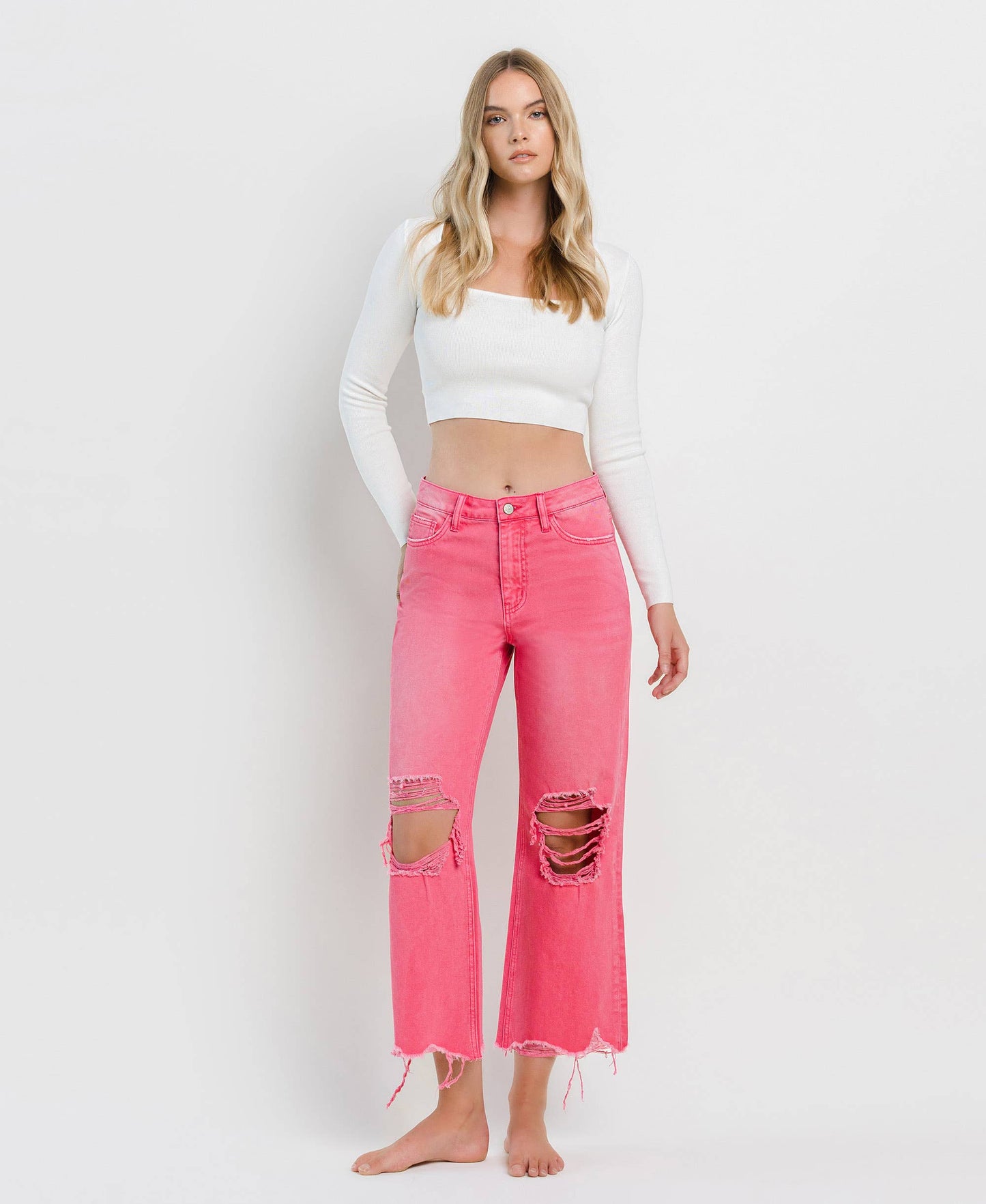 90'S VINTAGE SUPER HR CROP FLARE PINK
