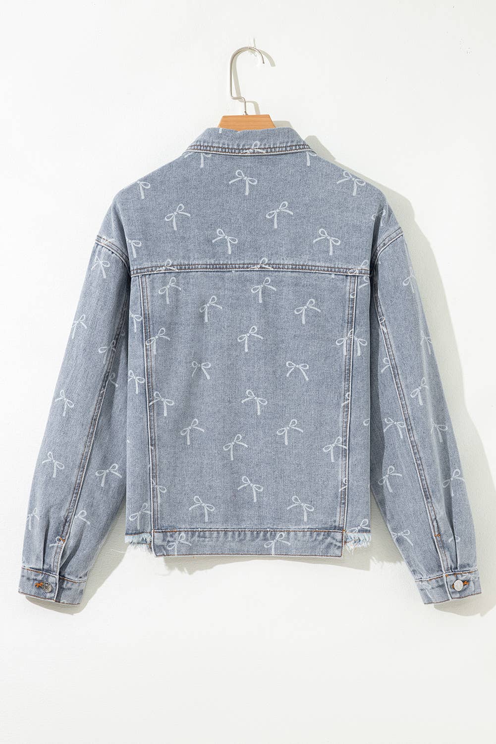 Bow Light Wash Raw Hem Denim Jacket