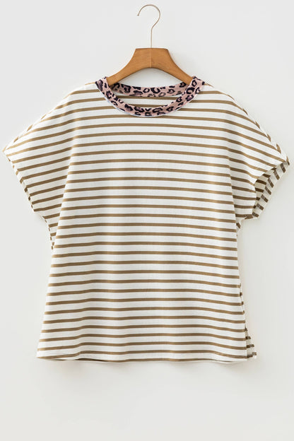 Stripe Leopard Round Neck