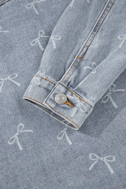 Bow Light Wash Raw Hem Denim Jacket