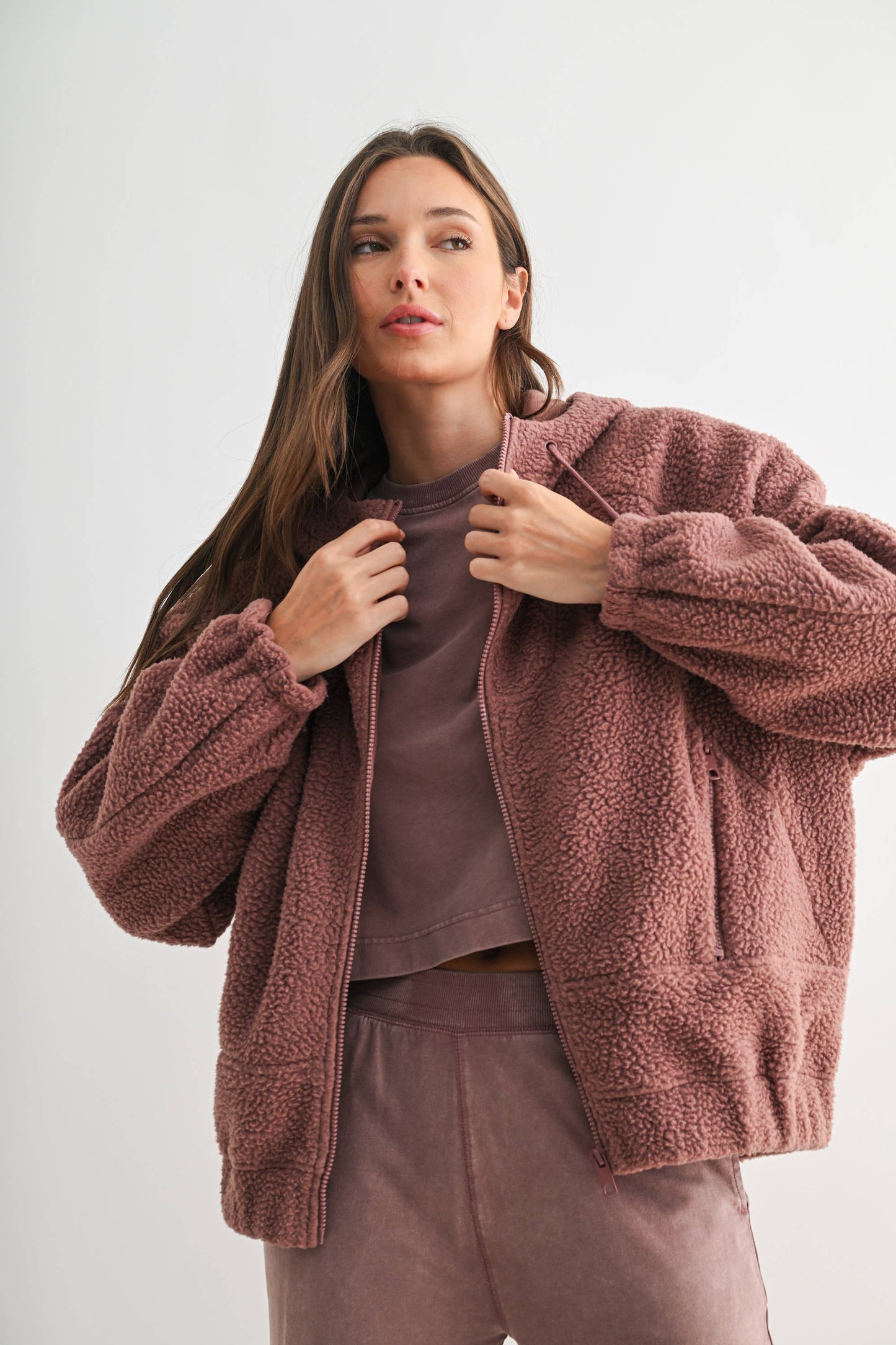 Alpine Fleece Zip Up Hoodie: ROSE TAUPE