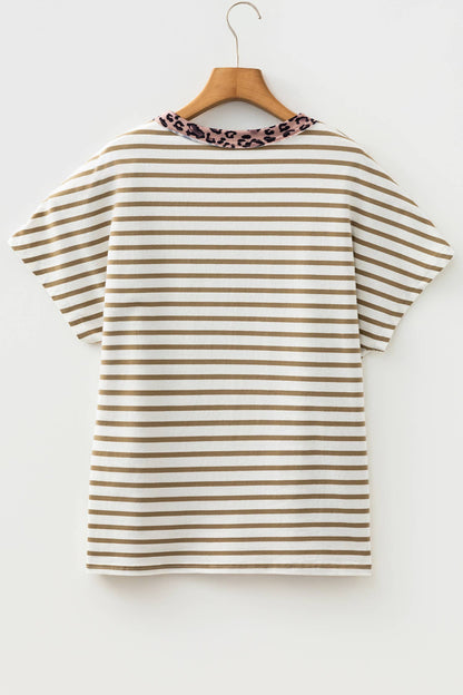 Stripe Leopard Round Neck