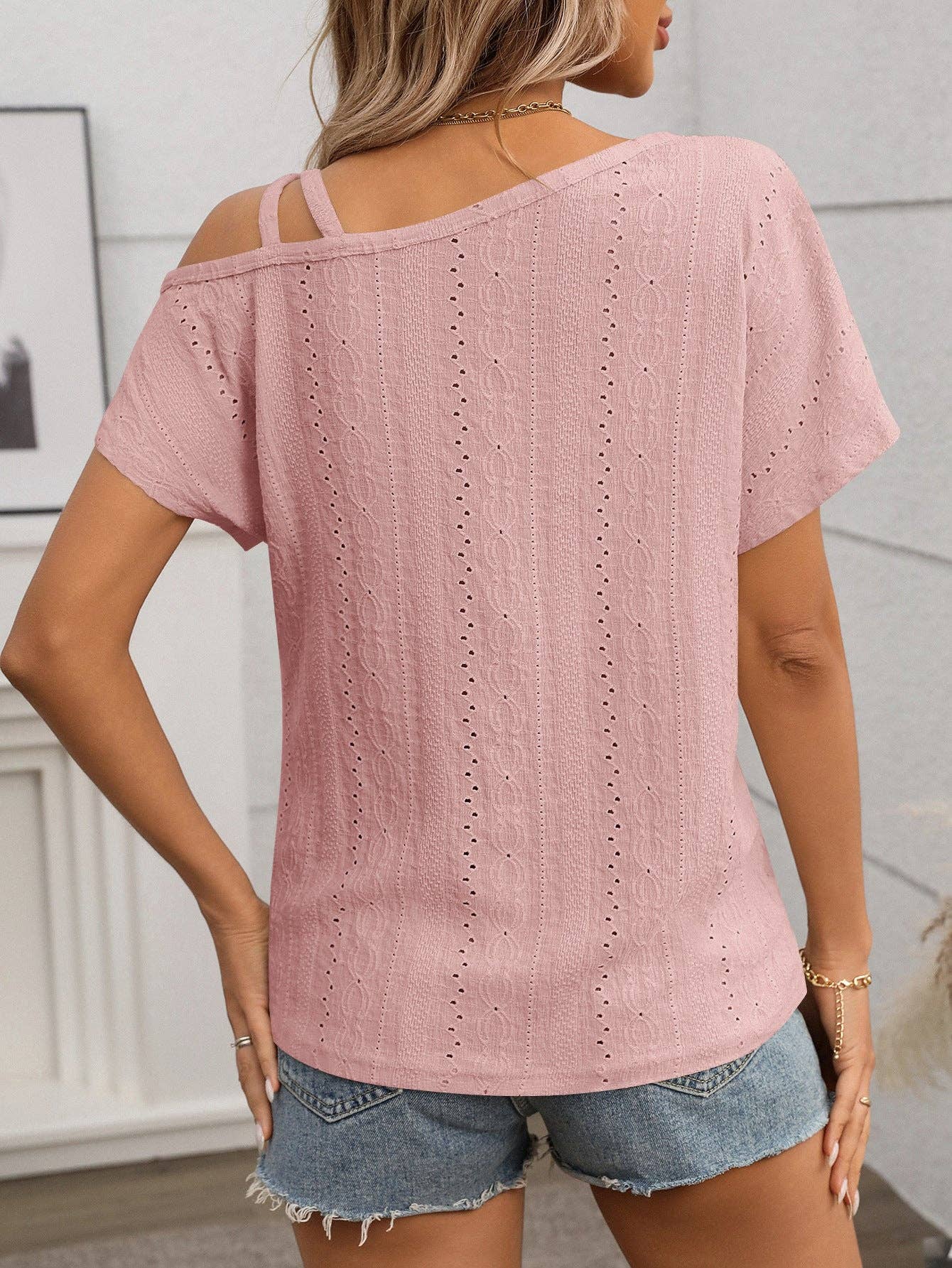 One Shoulder Short Sleeve Top Women: Light pink