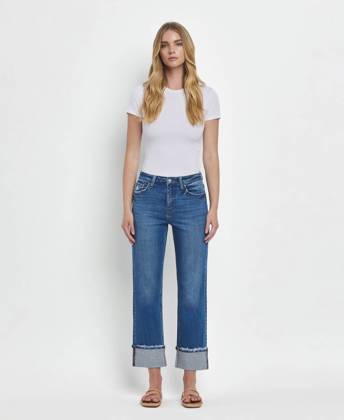 HIGH RISE CUFFED STRAIGHT JEANS - DAPHNE