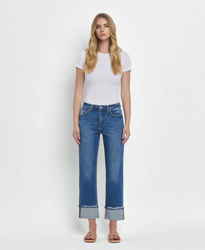 HIGH RISE CUFFED STRAIGHT JEANS - DAPHNE