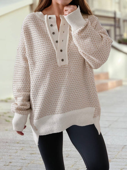Ribbed Detail Henley Sweater