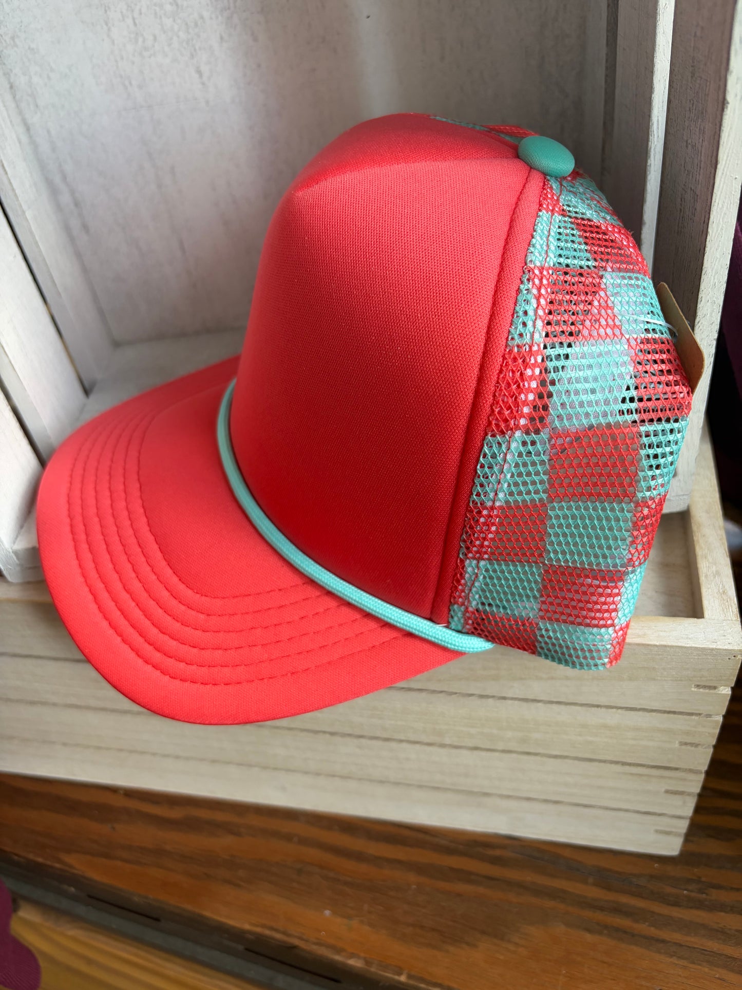 Checker Foam Mesh Hat - Coral
