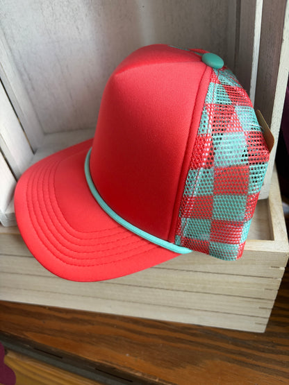 Checker Foam Mesh Hat - Coral