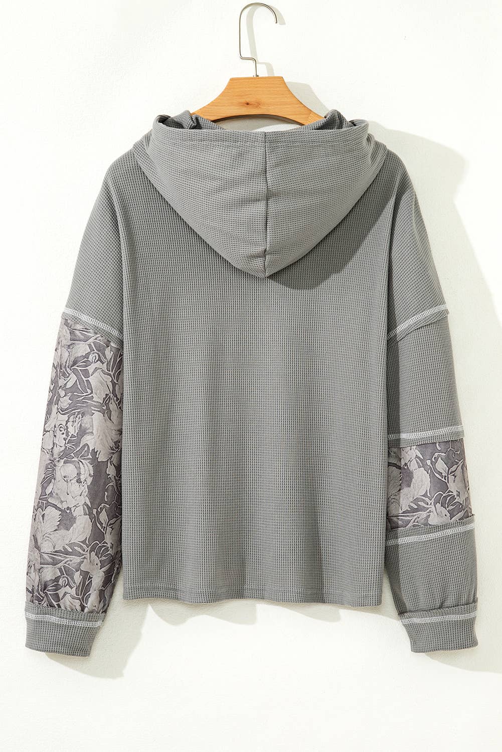 Waffle Patchwork Hooded Top - Gray