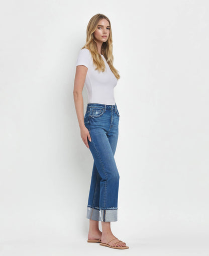 HIGH RISE CUFFED STRAIGHT JEANS - DAPHNE