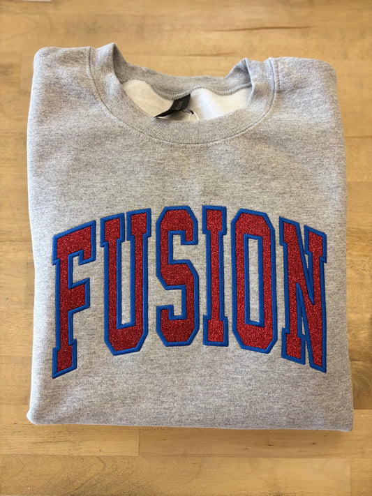 FUSION Glitter Embroidered Grey Crewneck