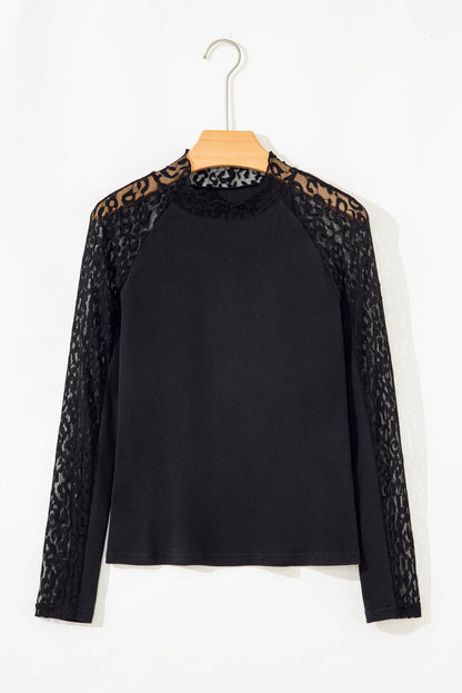 Leopard Patchwork Long Sleeve - Black