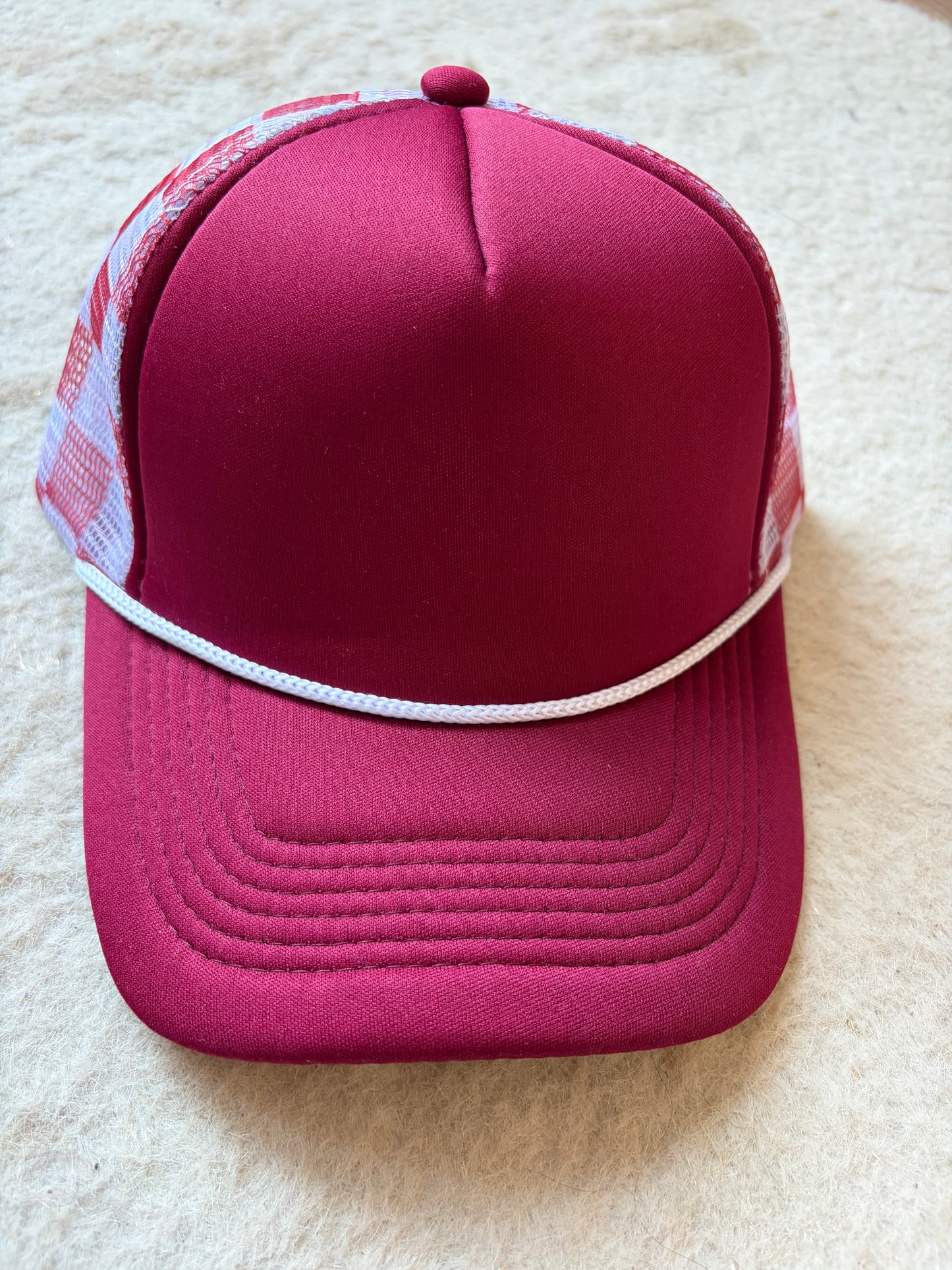 Maroon with White Checker Trucker Hat