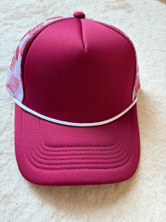 Maroon with White Checker Trucker Hat