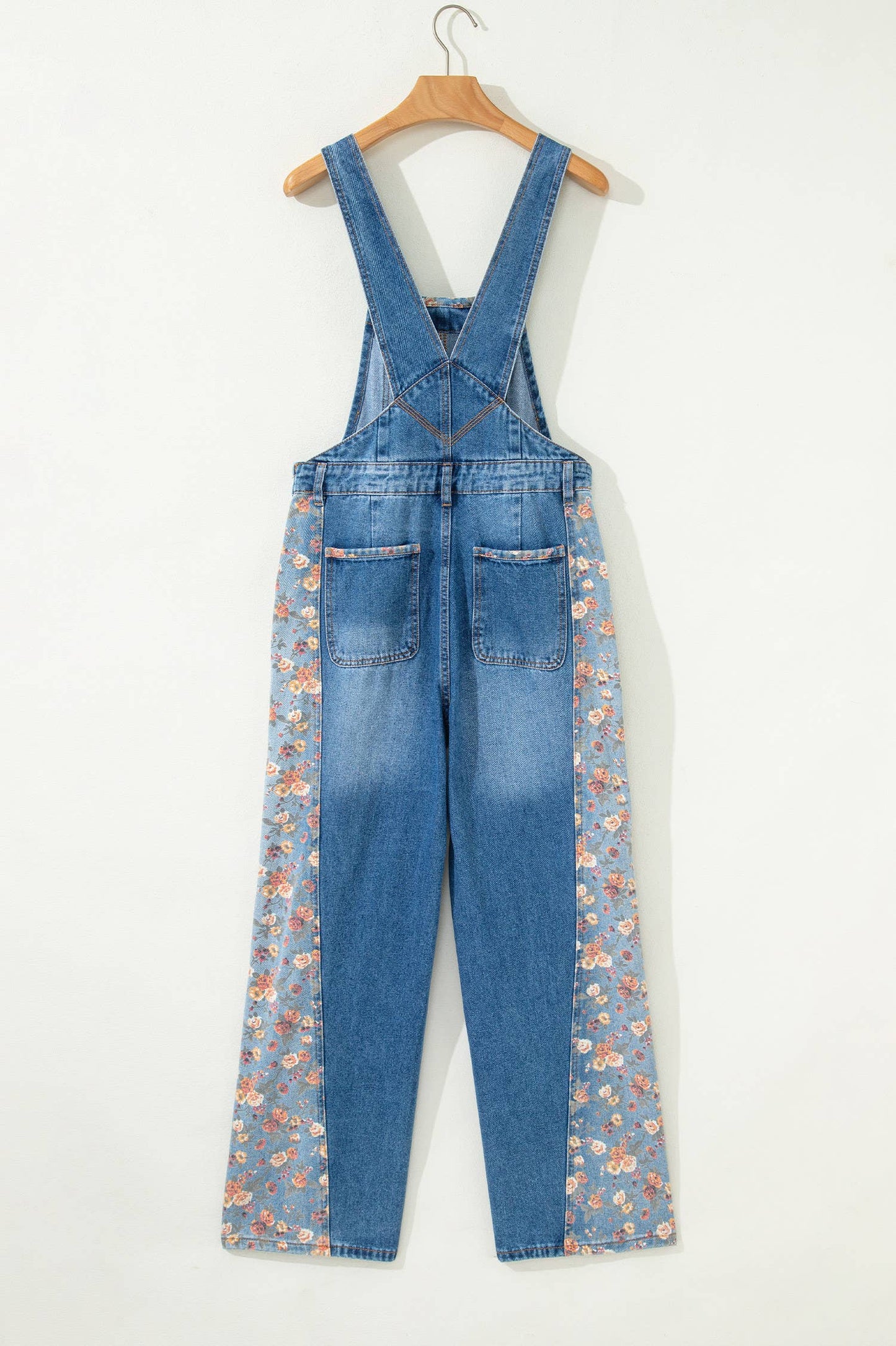 Floral Patchwork Denim Wide Leg Overalls
