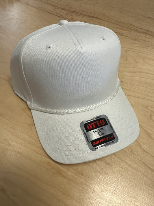 Otto Adult Mid Profile Baseball Cap w/rope - White