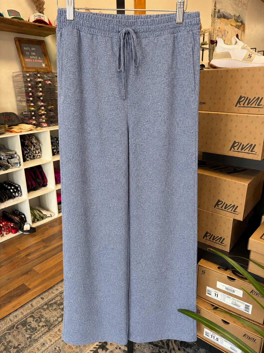 Drawstring Wide Pants - Lt Navy
