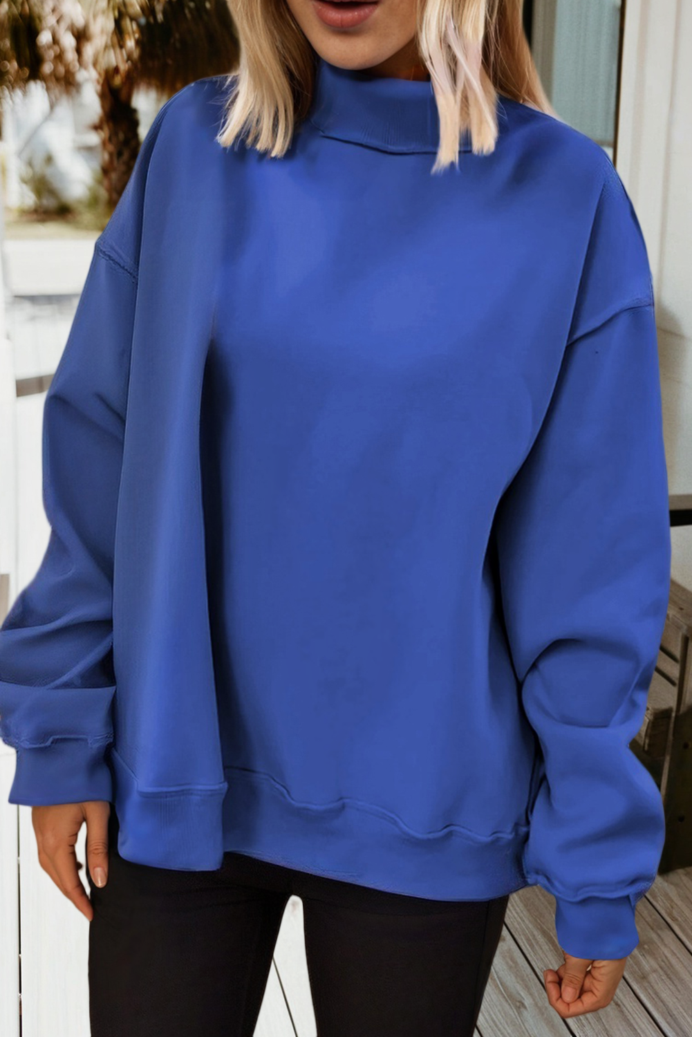 Oversize Reversible Mock Neck Blue