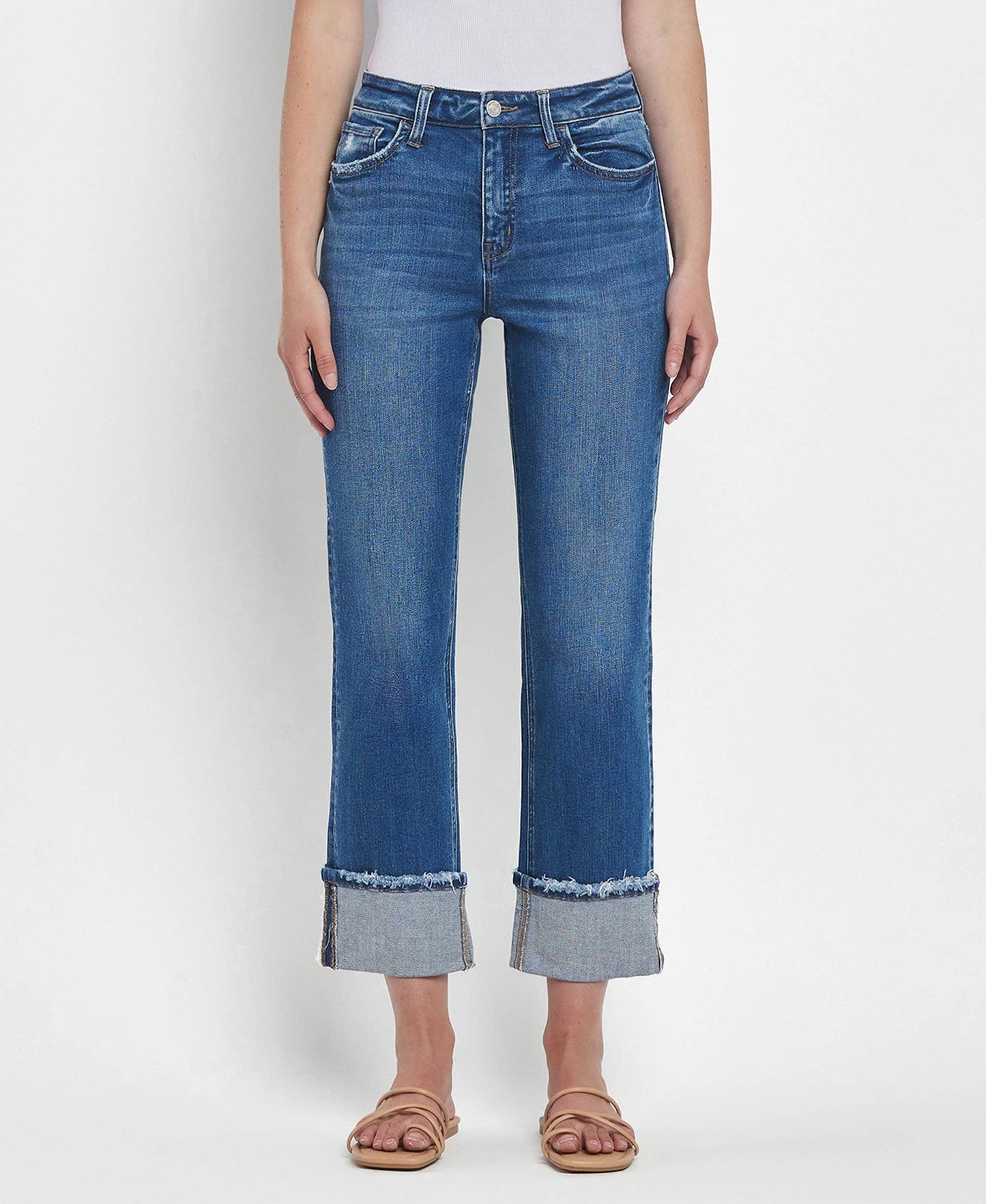 HIGH RISE CUFFED STRAIGHT JEANS - DAPHNE