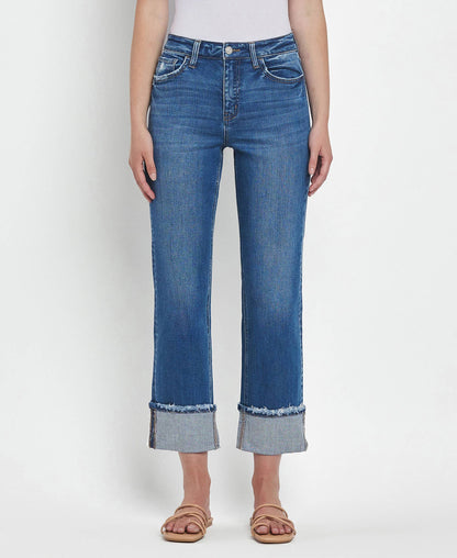 HIGH RISE CUFFED STRAIGHT JEANS - DAPHNE