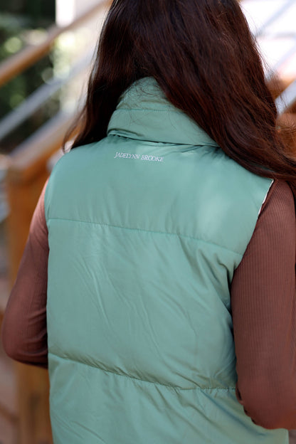 Reversible Quilted Puffer Vest- Olive/Cream