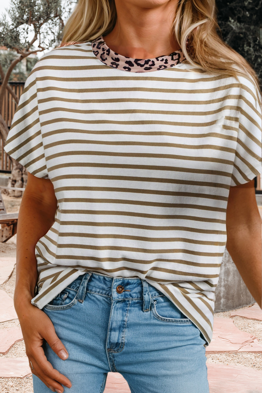 Stripe Leopard Round Neck