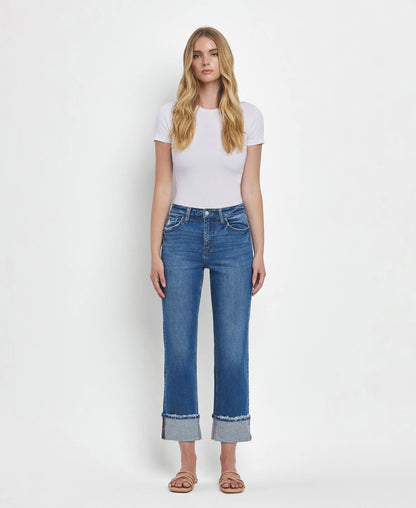 HIGH RISE CUFFED STRAIGHT JEANS - DAPHNE
