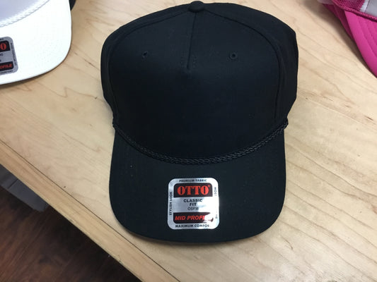 Otto panel mid profile baseball cap w/rope adult black