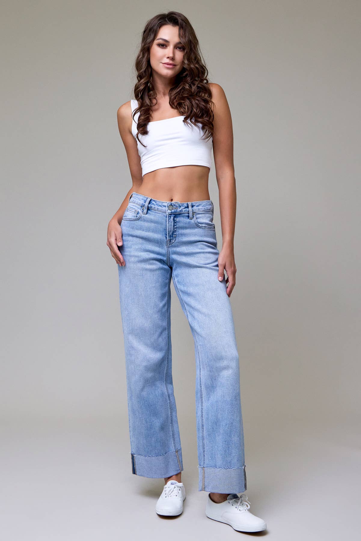 Mid Rise LOGAN Dad Jeans with Raw Hem