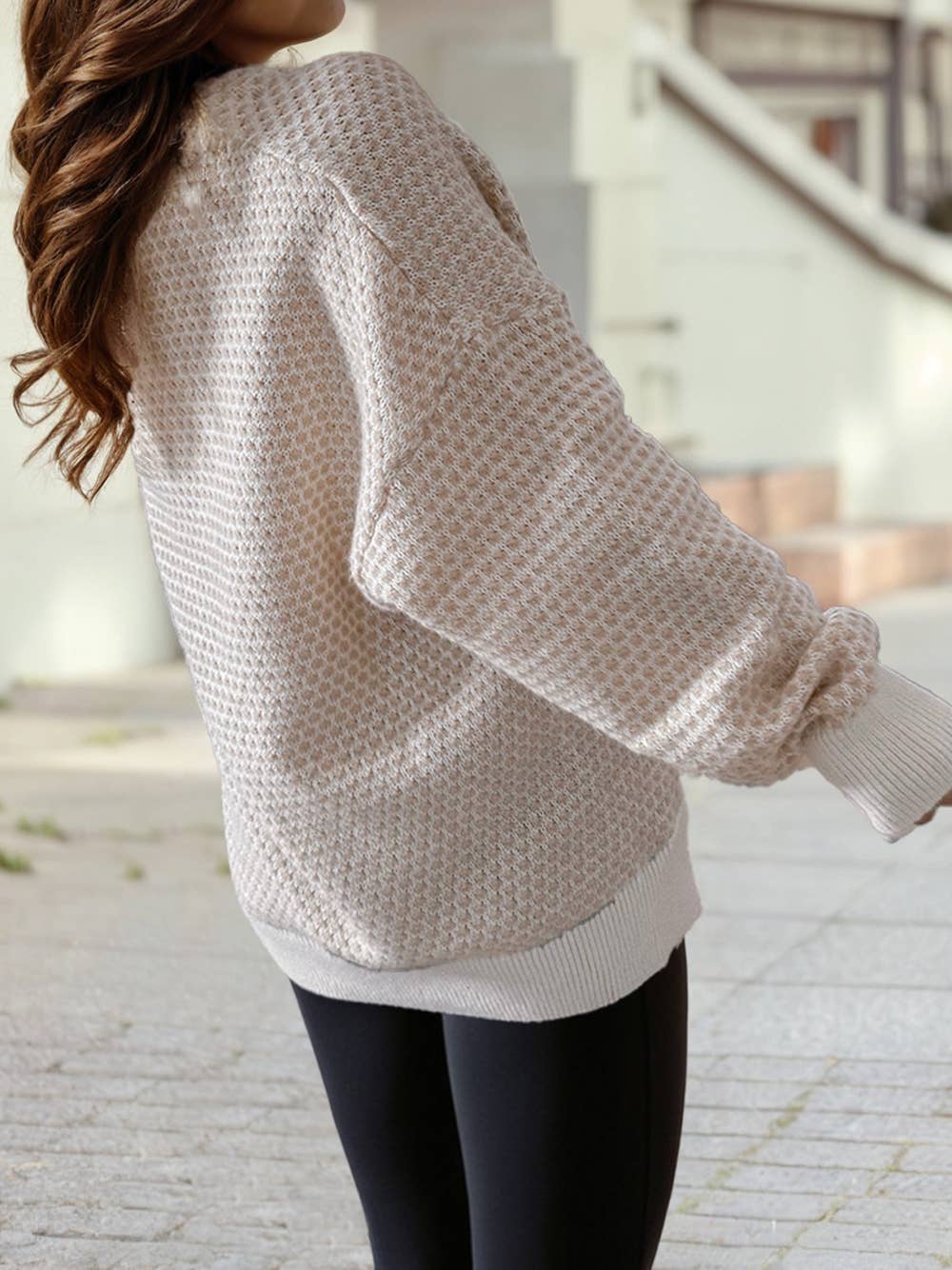 Ribbed Detail Henley Sweater