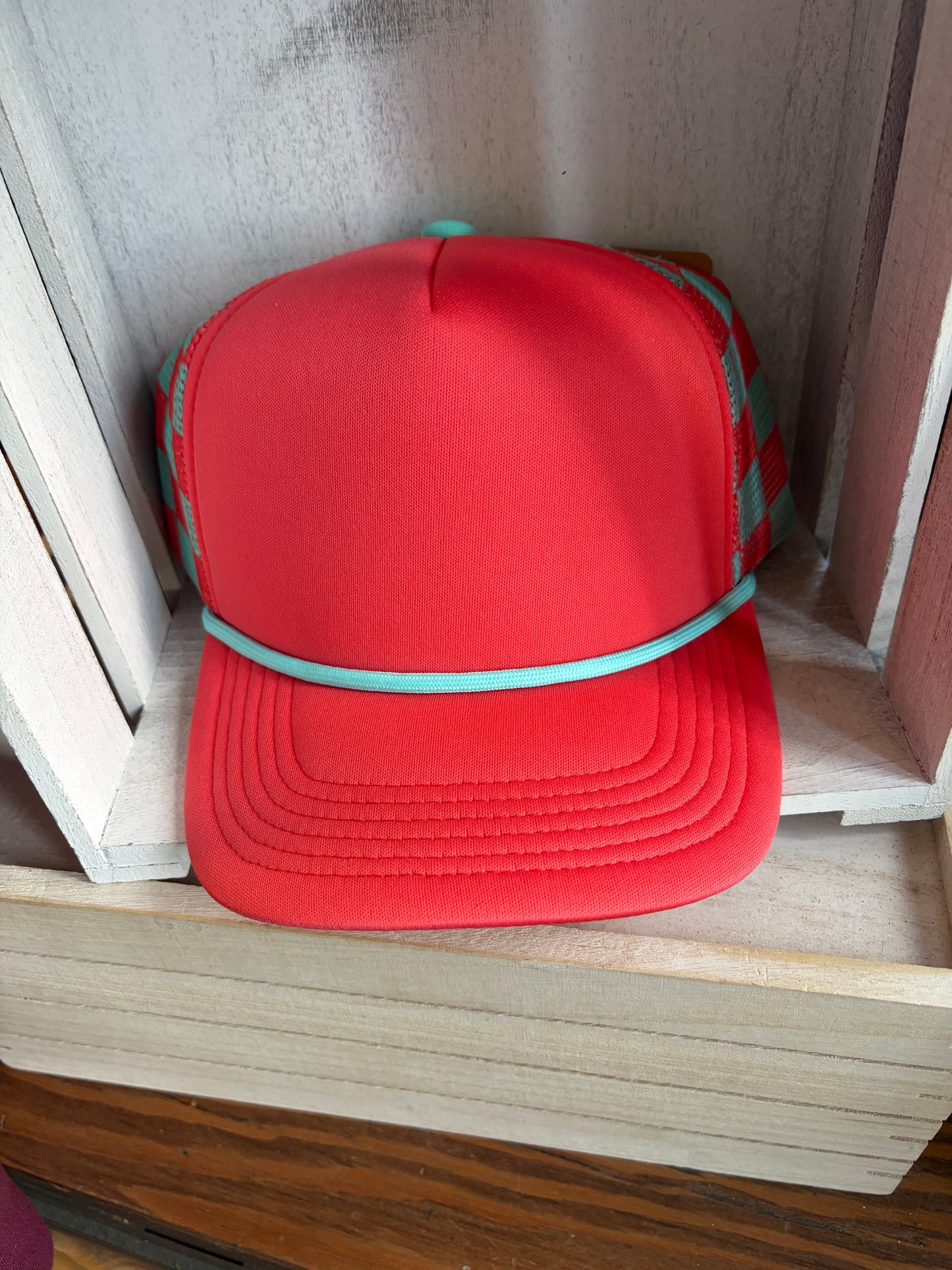 Checker Foam Mesh Hat - Coral