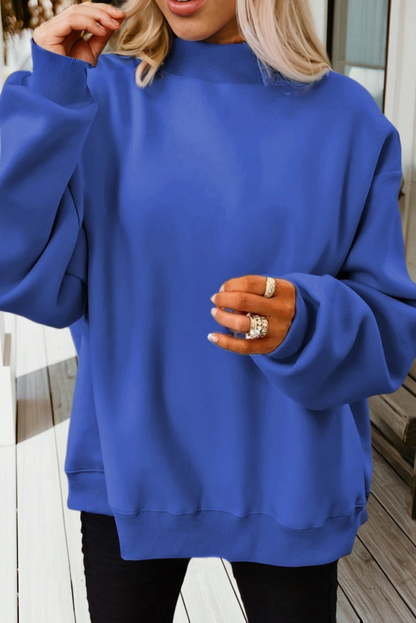 Oversize Reversible Mock Neck Blue