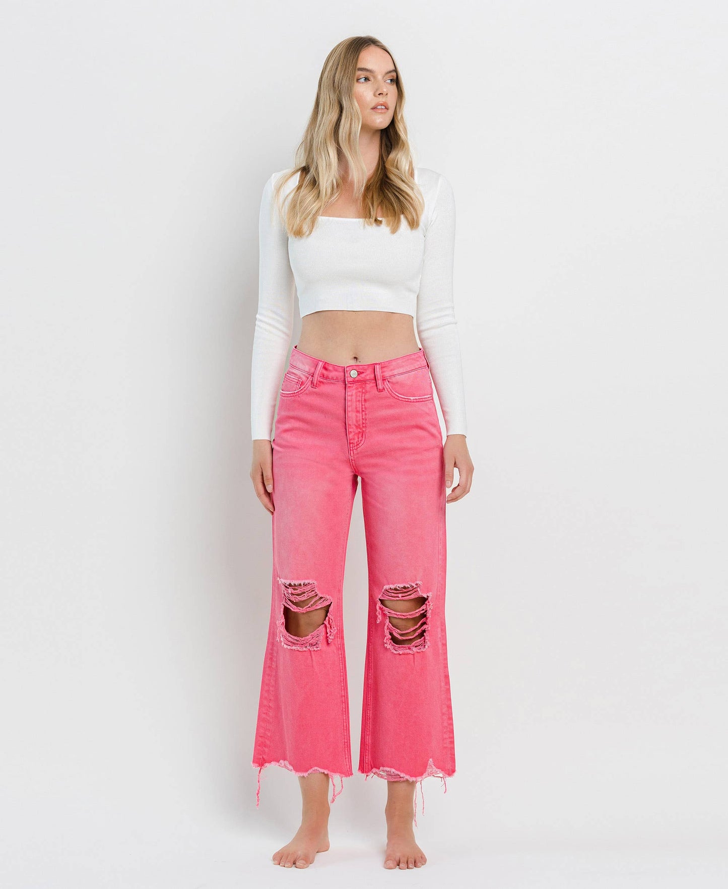 90'S VINTAGE SUPER HR CROP FLARE PINK