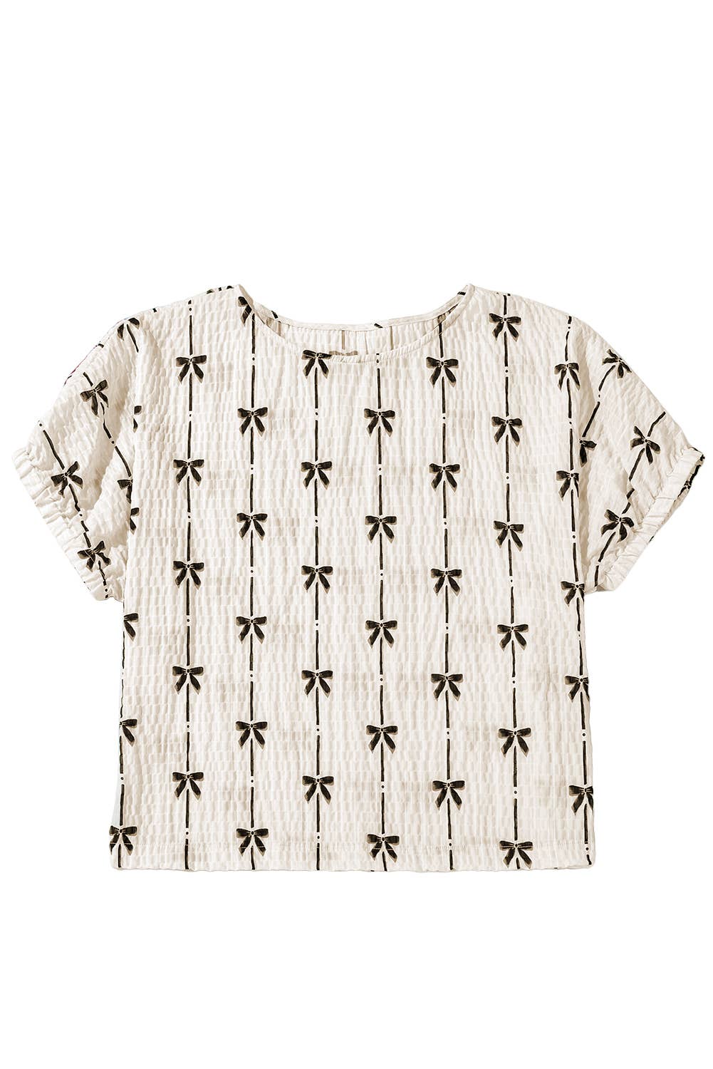 Bow Print Puff Short Sleeve Top