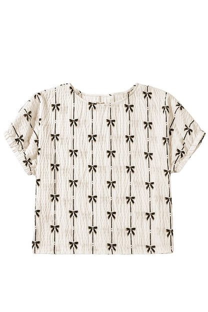 Bow Print Puff Short Sleeve Top