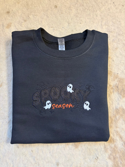 SPOOKY SEASON | Glitter Embroidered Black Crewneck