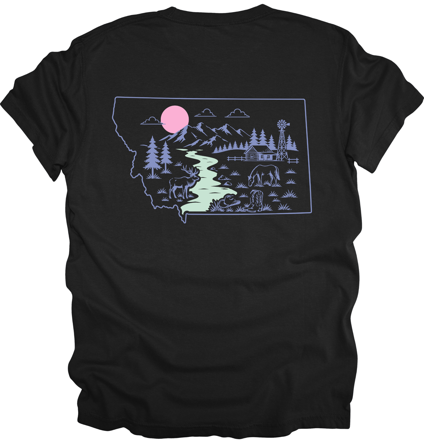MONTANA MAP OUTLINE Graphic Apparel | Adult Tee
