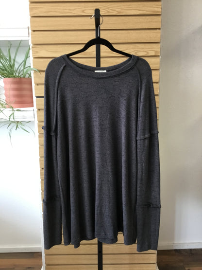 Easel Plus Size Brushed Hacci Knit Tunic - Charcoal