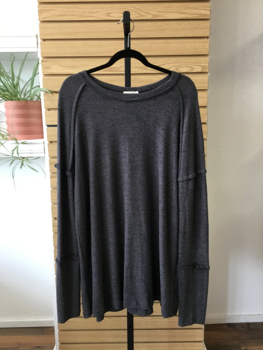 Easel Plus Size Brushed Hacci Knit Tunic - Charcoal