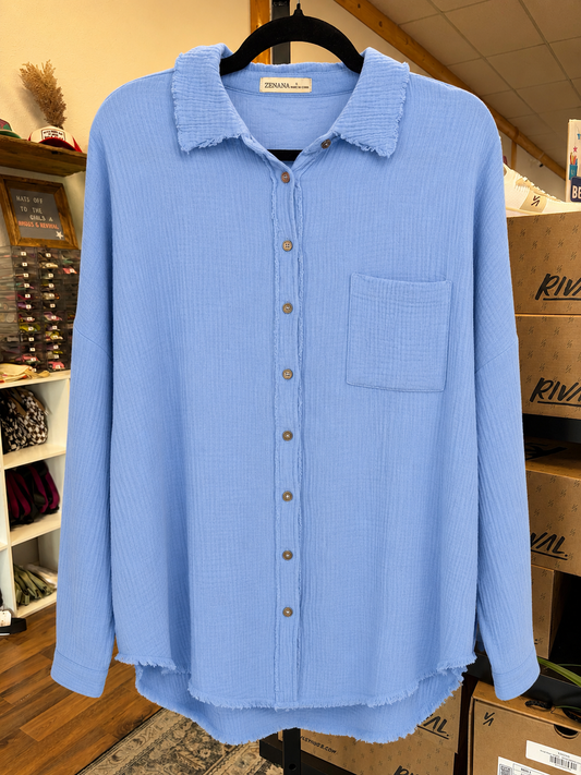 Double gauze oversized shirt - Cornflower