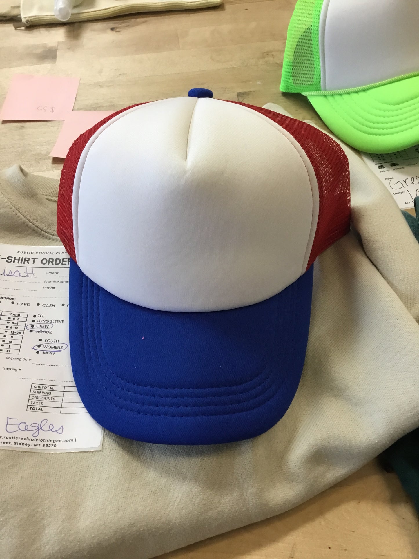 Youth red and blue trucker hat