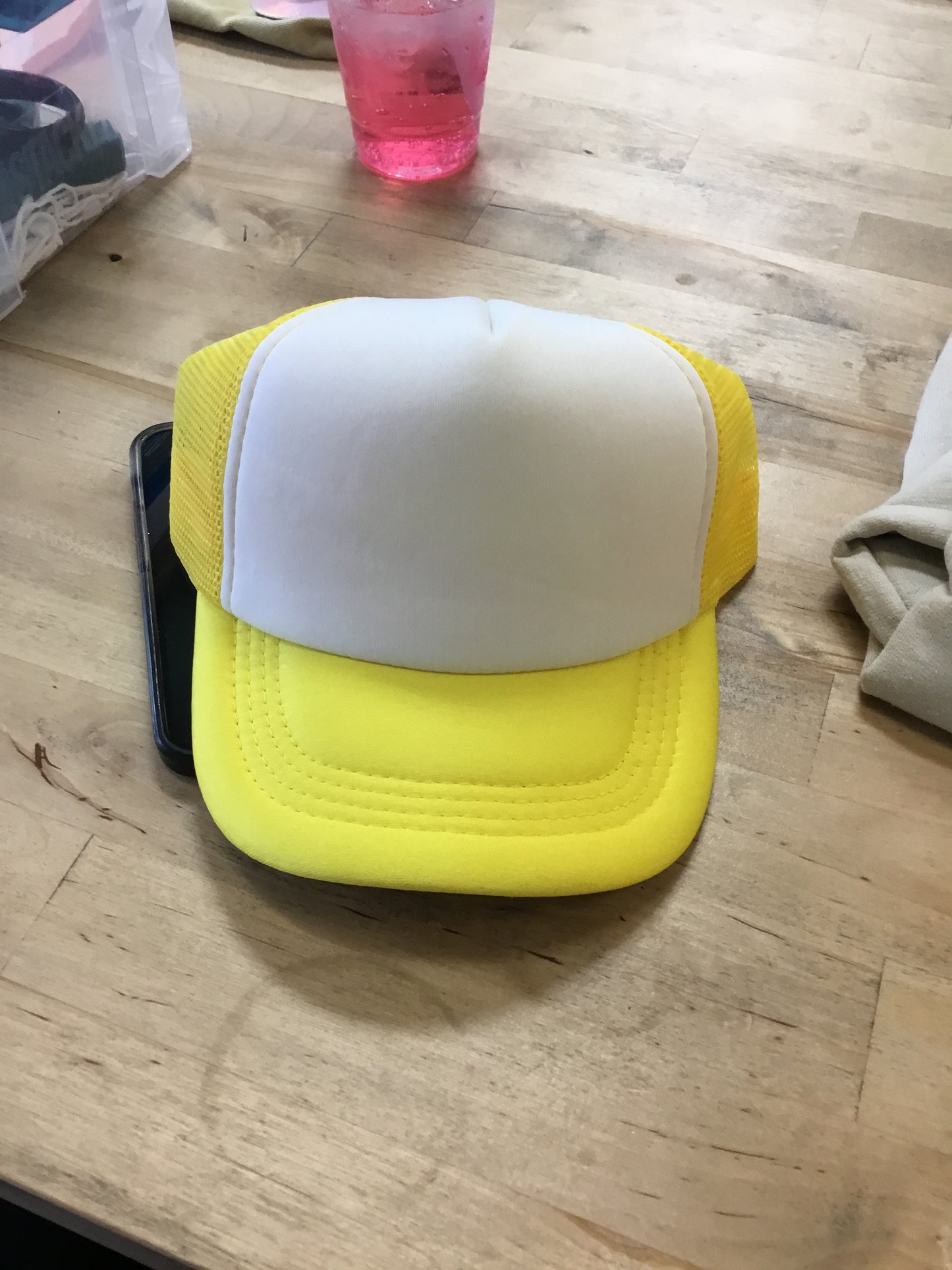 Youth yellow and white trucker hat
