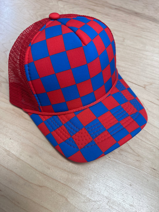 Red/Blue Checker Front Trucker Hat