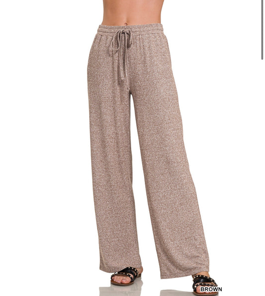 Drawstring Wide Pants - Brown