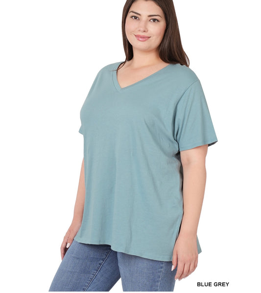 Plus Boyfriend V-Neck Tee Blue Grey