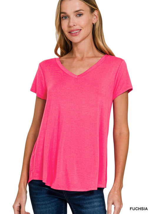 Plus Boyfriend V-Neck Tee Neon Coral