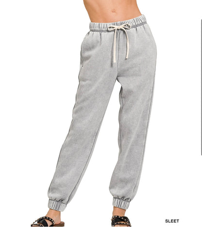 Acid Wash Fleece Sweatpants - Sleet