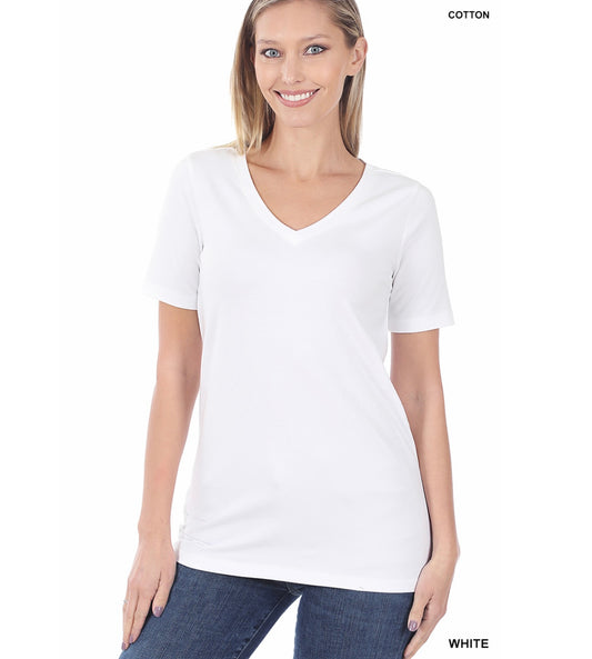 V-Neck Short Sleeve Shirt - White