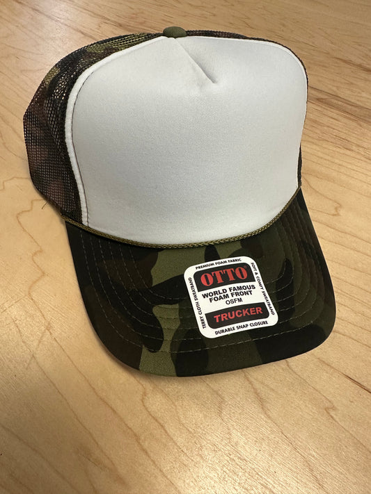 Otto Adult High Crown Trucker - Camo/White
