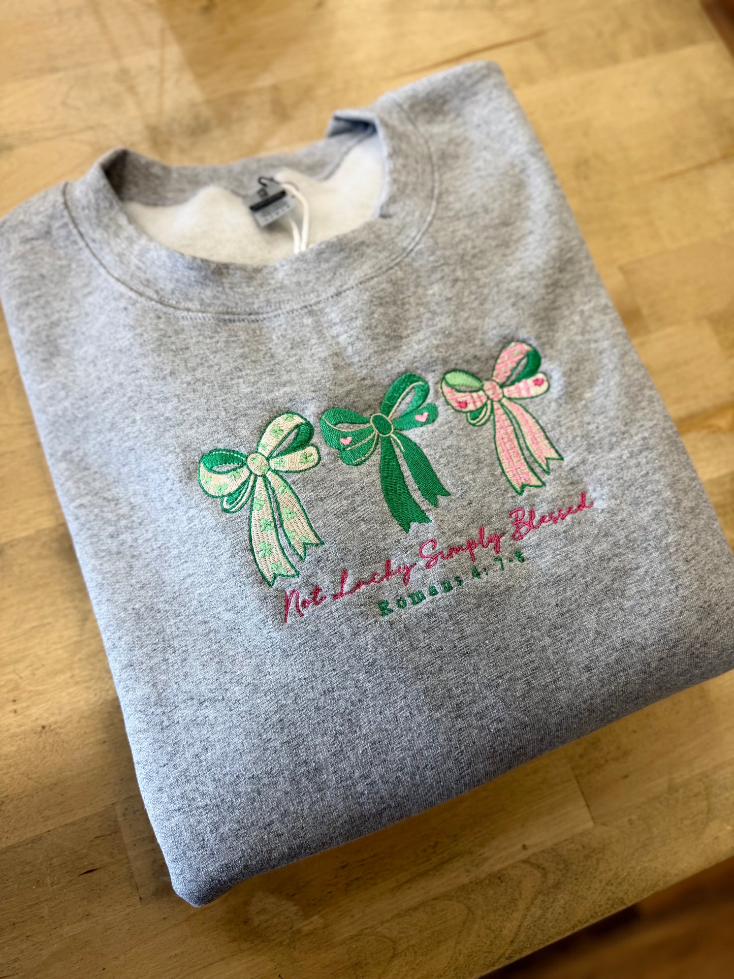 Not Lucky Simply Blessed Embroidered Crewneck